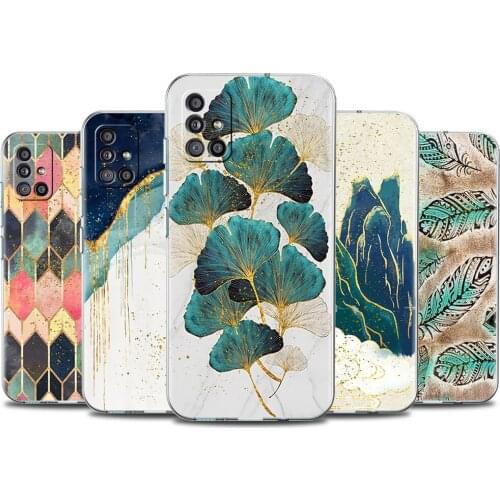 Transparent Case for Samsung Galaxy A51 A21s A71 A12 A31 A52 A41 M51 A32 A02s M31 A11 Silicone Phone Cover Luxury Gold Foil Art