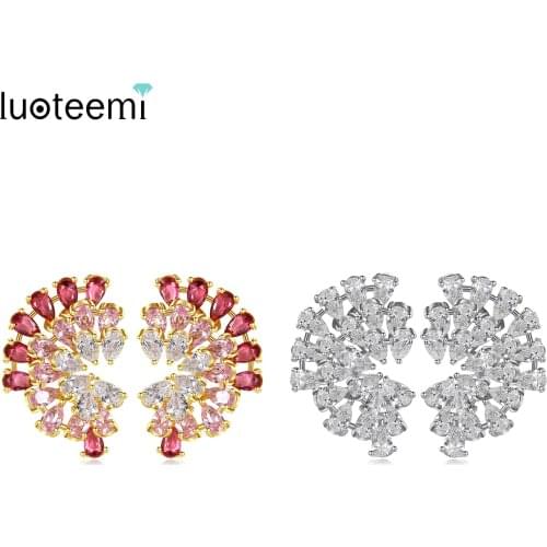 LUOTEEMI Colorful Flower-Shape Stud Earrings Cubic Zirconia Trendy Flower Earring Jewelry for Women Girls Dating Party Christmas
