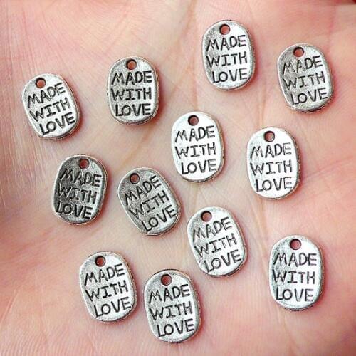 400pcs Made With Love Charms 11mm Silver and Antique Bronze)Metal Findings Pendant Bracelet Earrings Zipper Pulls Keychains