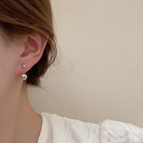 Chic Gold Silver Color Double Ball Back Hanging Stud Earrings for Women Lovely Cute Small Dot Earring Korean Fashion Jewelry