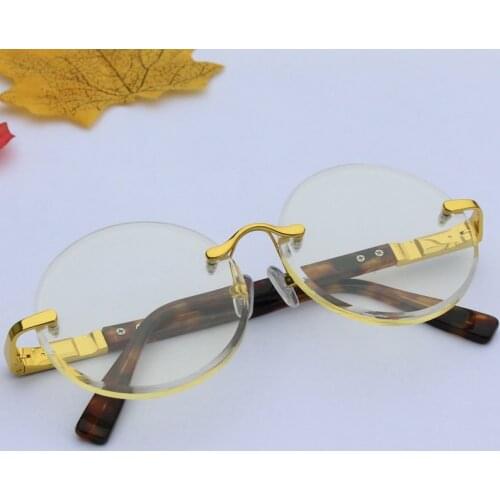 Rockjoy Stone Sunglasses Male Women Rimless Sun Glasses for Men Yellow Natural Crystal Lens Anti Eye Dry