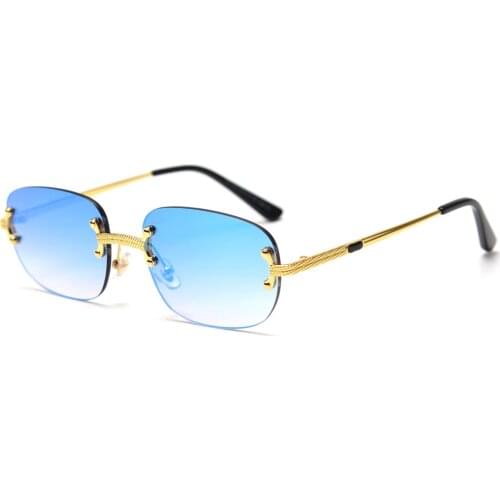 Blue frameless retro sunglasses mirror women 2021 uv400 high quality square frame male sun glasses rimless men green sunglasses