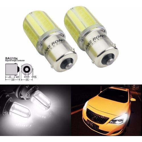 ANGRONG 2x BAU15s PY21W Bulb LED 8W COB Turn Signal Stop Brake Indicator Light White 12V(CA318)