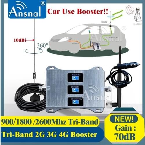 Car Use 900/1800/2600 Tri-Band Cellular Amplifier 4G GSM DCS LTE 2G 3G 4G Signal Repeater GSM MobilePhone Signal Booster In Car