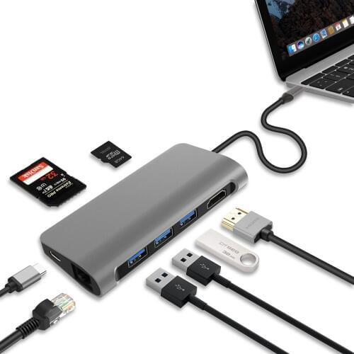 USB C 3.1 HUB HDMI 4K RJ45 LAN USB 3.0 SD/TF Card Reader Adapter With Type C PD Charging Port For Laptop Macbook Pro DELL
