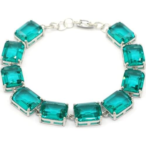 8x6mm Gorgeous 15.6g Real Red Ruby Wedding Womans 925 Silver Bangle Bracelet 7.5inch