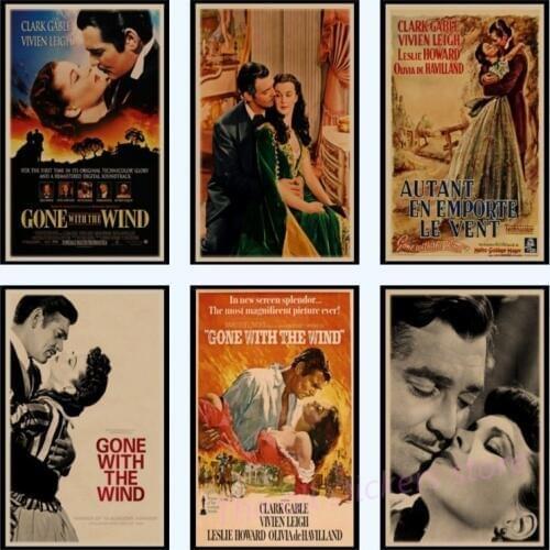 Gone with the Wind Vintage Kraft Paper Movie Poster Home Decoration Wall Decals Art Removable Classic Retro Poster Wall Stickers