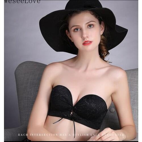 Weseelove Two Pieces Strapless Seamless Bra Anti Slip Chest Gathered Bralette Stick Invisible Underwear Women Sexy Lingerie
