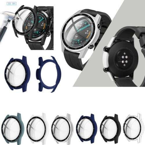 Hard Edge Full Glass Screen Protector Case Shell Frame For Huawei Watch GT 2/GT2 46MM Sport Protective Bumper Cover Accessories