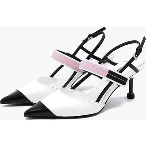 Women PU Leather Shoes women sandals Buckle Strap 6CM Thin High Heels Pointed Toe Shallow zapatos de mujer women shoes size35-42