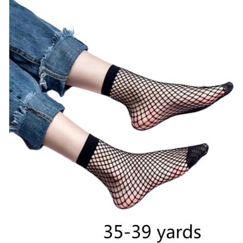 2020 2 Pairs Harajuku Women Black Fishnet Short Socks Elastic Ankle Mesh Net Hosiery