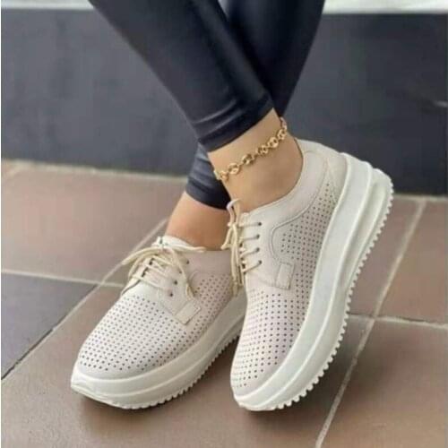 Womens Sports Shoes 2021Summer Solid Color Round Toe New Sports and Leisure Low-cut Lace Ladies Platform Shoes Womens Sneakers