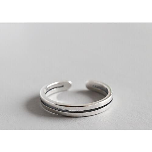 Real 925 sterling silver double layered line rings for women fine jewelry , Minimalist silver 925 female ring accessories