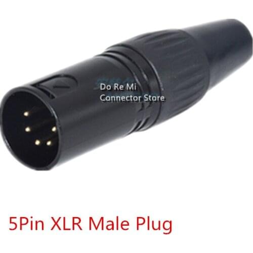 1pc XLR connector cable 5Pin 5 core XLR Male Plug or Female Jack Adapter for Microphone/MIC,black gold plate
