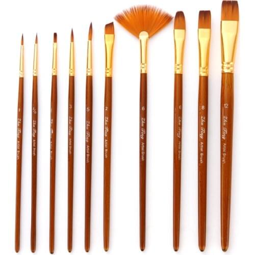 10pcs Paint Brushes Set Kit Artist Paintbrush Multiple Mediums Brushes with Nylon Hair for Acrylic Aquarelle Painting for Art