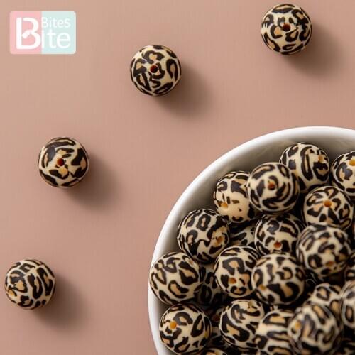 10pc Silicone Bead 15mm Leopard Print BPA Free Baby Teether Necklace Bracelet DIY Jewelry Pearl Silicone Nurse Accessories Gift