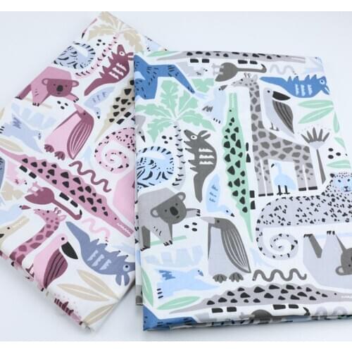 Cartoon Animals Pattern 100% Cotton Twill Fabric, Baby Cotton Quilt Sleeping Bag Fabric Children DIY Handmade Cloth