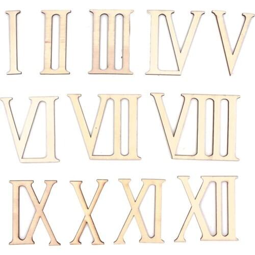12Pcs Roman Number Unpainted Wooden Slice DIY Craft Ornament For Wedding Party Decoration Scrapbooking Accessories