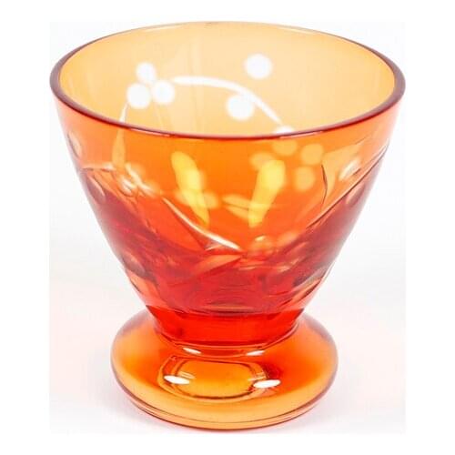 Japanese Edo Kiriko Orange Overlay Glasses Sake Glass Cup Hand Cut 80ml Shot Wine Glass For Japanese Restaurant