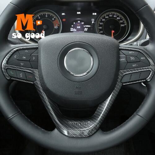 2014 2015 2016 2017 2018 For Jeep Cherokee KL Car Abs Carbon Fibre Steering Wheel Button Frame Panel Cover Trim Car Accessories