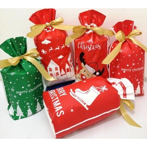 25x Santa Sacks New Year Christmas Candy Cookies Bowknot Drawstring Bag Present Gift Wrap Bags Reusable Party Storage Bag