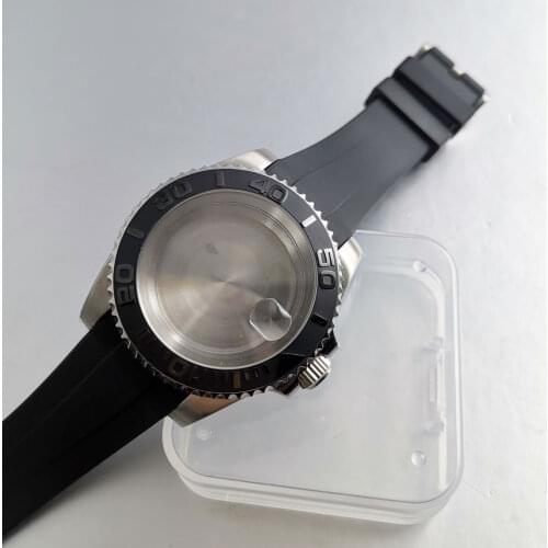 40mm Watch Cacse fit NH35A NH36A Curved End Rubber Band Unidirectional Bezel YM Black Insert