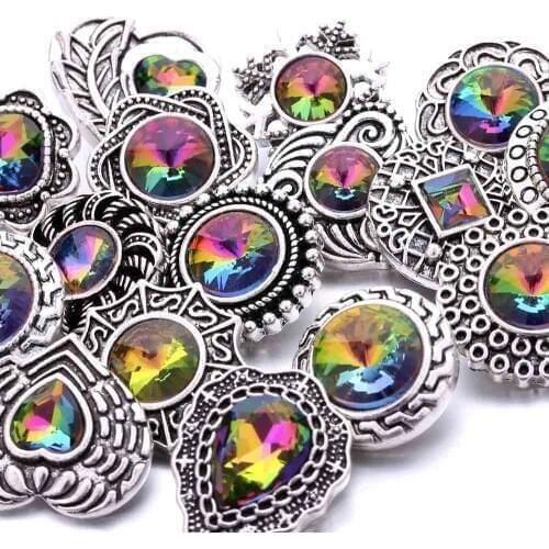 5pcs/lot Wholesale Metal 18mm Snap Jewelry Rhinestone Colorful Crystal Snap Button Fit 18mm Snap Buttons Bracelet Snaps Necklace