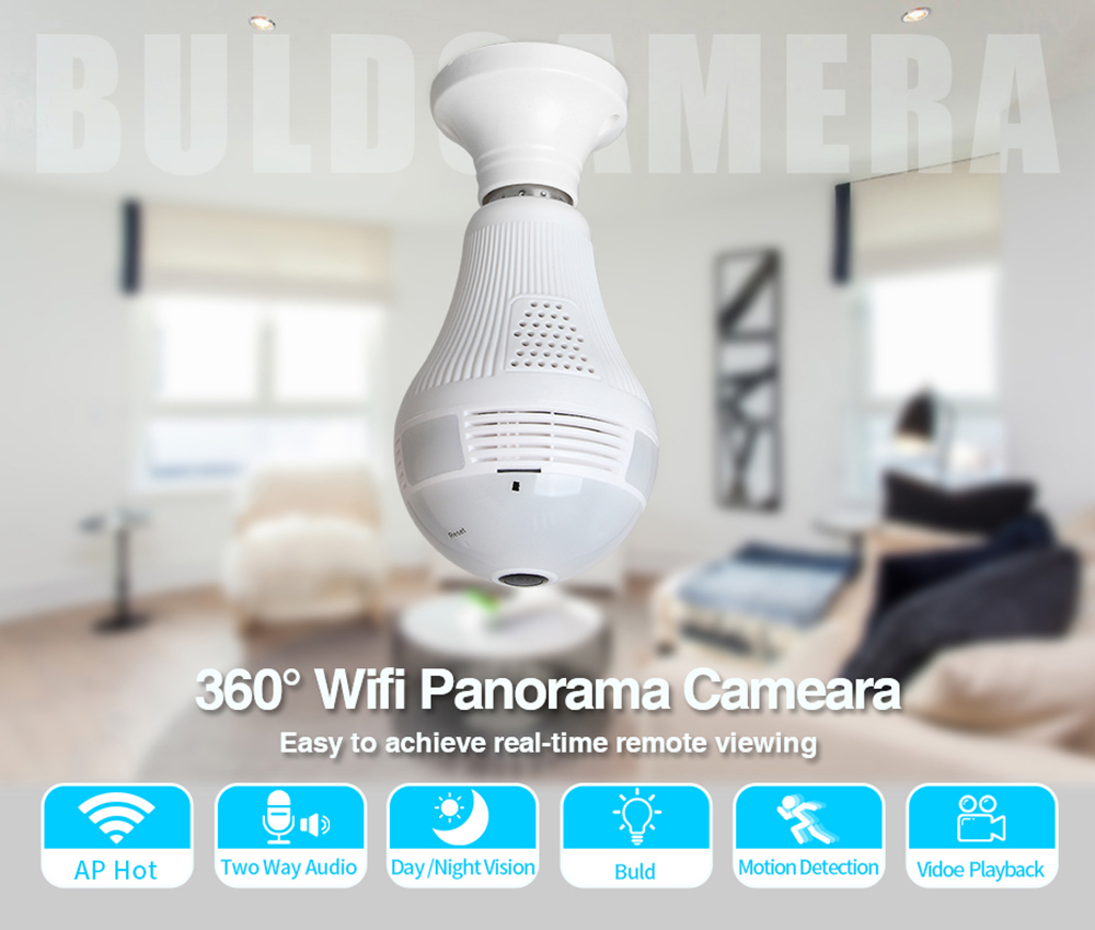 960P Fisheye Ip Camera Wireless Wifi Camera Home Security WiFi Fisheye Camera Bulb Lamp IP Camera 360 Degree Home Security CM.V3