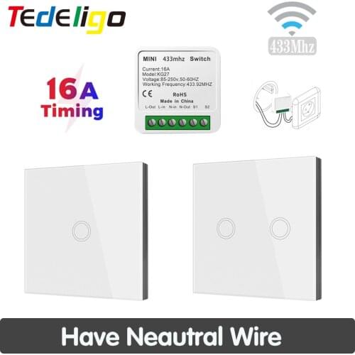 433 Mhz 220v Wireless Wall Switch Light 16A Mini Relay Moudle Supports 2 Way Timing Touch Switch Control Home Lamp Led Fan