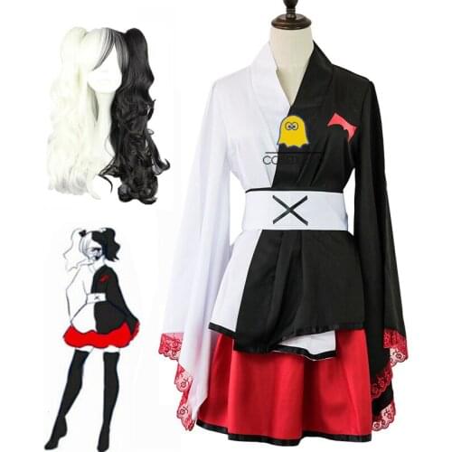 Danganronpa Monokuma Cosplay Costume for Women Dangan Ronpa Black White Kimono Long Wig Dress Halloween Costume Girls Role Play