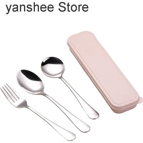 3 units / set spoon + fork + chopsticks Travel Portable tableware stainless steel tableware reusable portable kitchen utensils