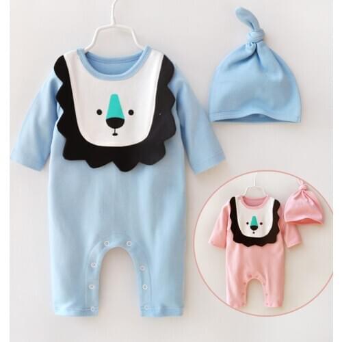 2020 Fashion Newborn Baby Girl Long Sleeve Lion Head O Neck Character Cotton Hat + Romper Baby Set Children Girls New Clothing