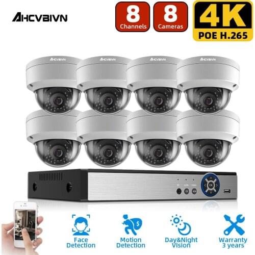 H.265 8CH 4K NVR 8MP IP Weatherproof Camera POE IP Security System Kit Night Vision IP Camera Indoor/Outdoor IR P2P IP66 Onvif