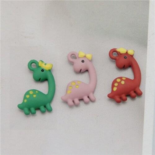 Julie Wang 12PCS Tiny Cartoon Dinosaur Charms Spray-painted Animal Pendant Bracelet Earrings Jewelry Making Accessory
