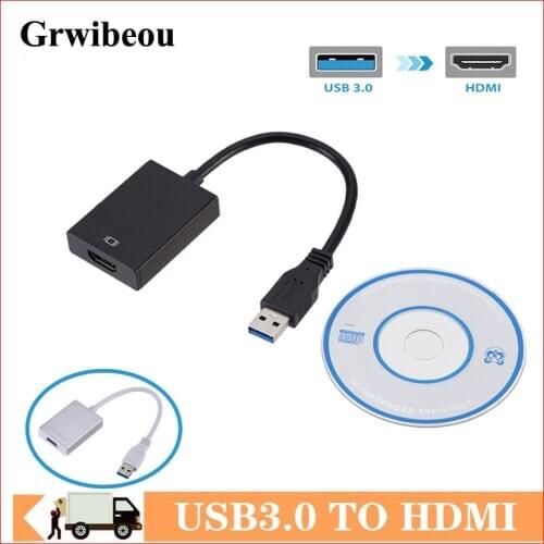 GRWIBEOU USB 3.0 To HDMI Male female Audio Video Adapter Converter Cable For Windows PC USB 3.0 to HDMI Adapter Cable Converter