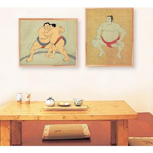 Canvas Painting Japanese Sumo Wrestler Wrestling Posters and Prints Japan Wood Block Style Wall Picture Living Room Home Decor
