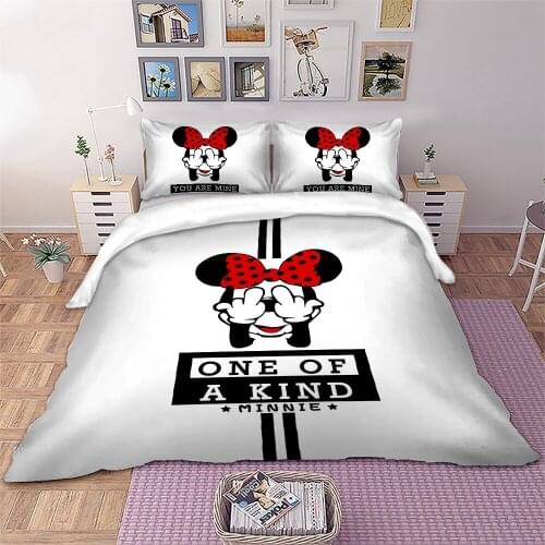 Disney Shy Minnie Printed White Minimal Bedding Set Comfortable Duvet Cover with Pillowcase for Children Adult Bedroom Decor
