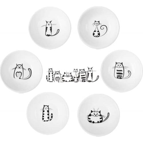 Creative Cute Cat Small Saucer Shape Mini Plate Ceramics Cartoon Dish Creative Snack Plate Salad Dinner Tray Sauce Dish 6pcs/se