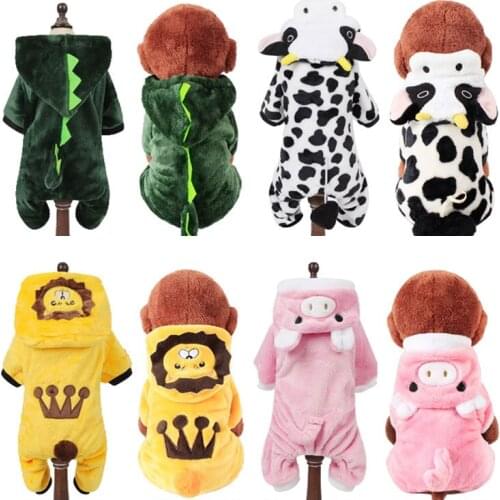 Cartoon Animal Dog Cat Costume for Small Dogs Cats Winter Warm Pet Jumpsuit Pajamas for Chihuahua Yorkies Clothes Puppy Clothing