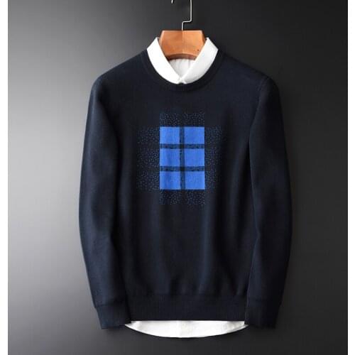 New Men Sweater Fashion Geometric Pattern Jacquard Pullovers Man Sweaters Autumn Winter Cotton Computer Knitted Mens Sweaters