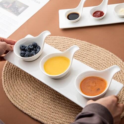 Japanese personality creative caviar spoon set pure white ceramic seasoning dish with handle cold dish baking dessert snack dish