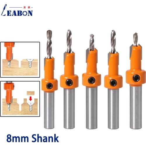 8mm Shank HSS Woodworking Countersink Router Bit Set Screw For Wood Milling Cutter Metal Alloy Counterbore Drill Bit Wrench