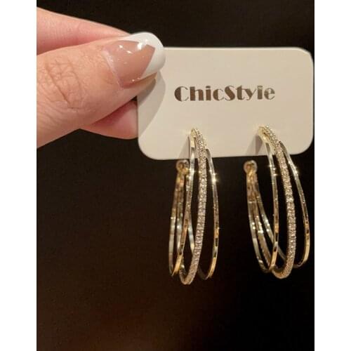 OLIRAFT 2021 Trendy Crystal Circle Personality Geometric Hoop Earrings High Quality Boho Big Drop Earring For Women Jewelry Gift