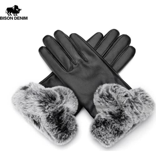 BISON DENIM Womens Winter Gloves Touch Scree Thicken Warm Waterproof Windproof Womens Leather Gloves Mitters Womens Winter