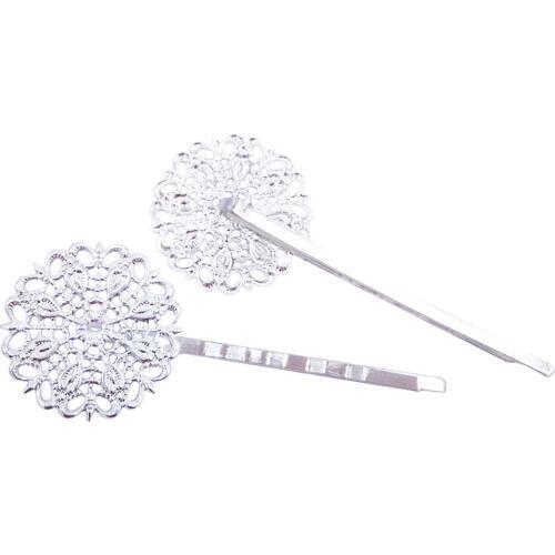 Silver Plated 120piece Hair Pins with 25mm Peacock Flower Bezel Blank Hairpins Base Jewelry Findings Hair accessories HPF24