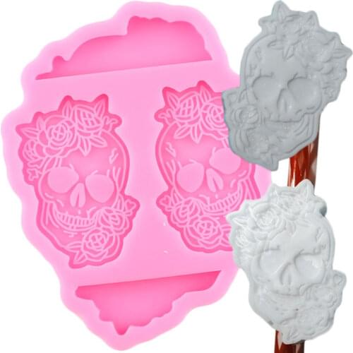 Rose Flower Skeleton Straw Topper Silicone Molds Skull Head Keychain Epoxy Resin Necklace Jewelry Mold Fondant Chocolate Moulds