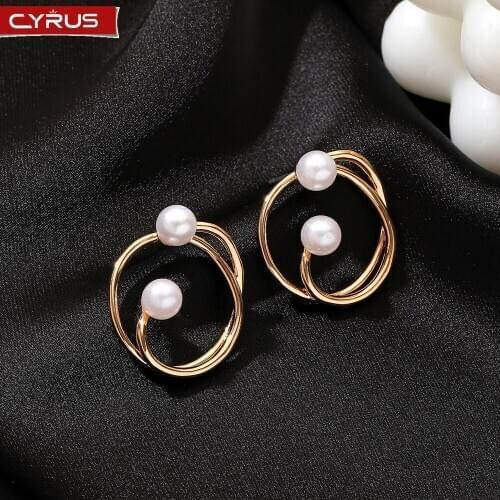 Cyrus Pearl Geometric Stud Earrings for Women Jewelry Gold Round Knotted Earring 2021 New Metal Korean Charm Earrings Wholesale