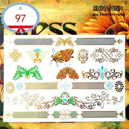 SHNAPIGN 24 style Temporary Tattoo Body Art, Butterfly Golden Designs, Flash Tattoo Sticker Keep 3-5 days Waterproof 21*15cm