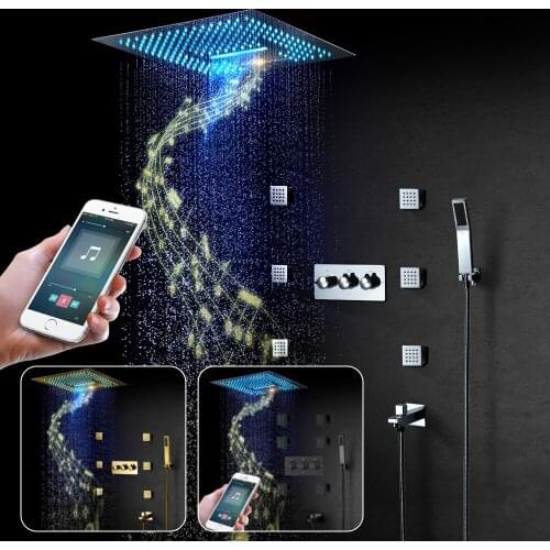 Bathroom LED Shower Faucet Set Hot Cold Main Body 40x40cm Rain and Waterfall Ceiling Remote Control LED Shower Head HIDEEP