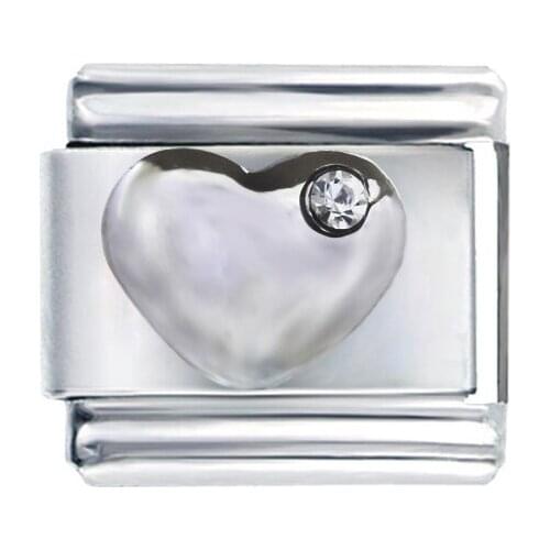 Composable Links Classic Size 9mm Fancy Girls White Crystal Puffy Heart Love Italian Charm Bracelet Fit Zoppini Nomiation Brand